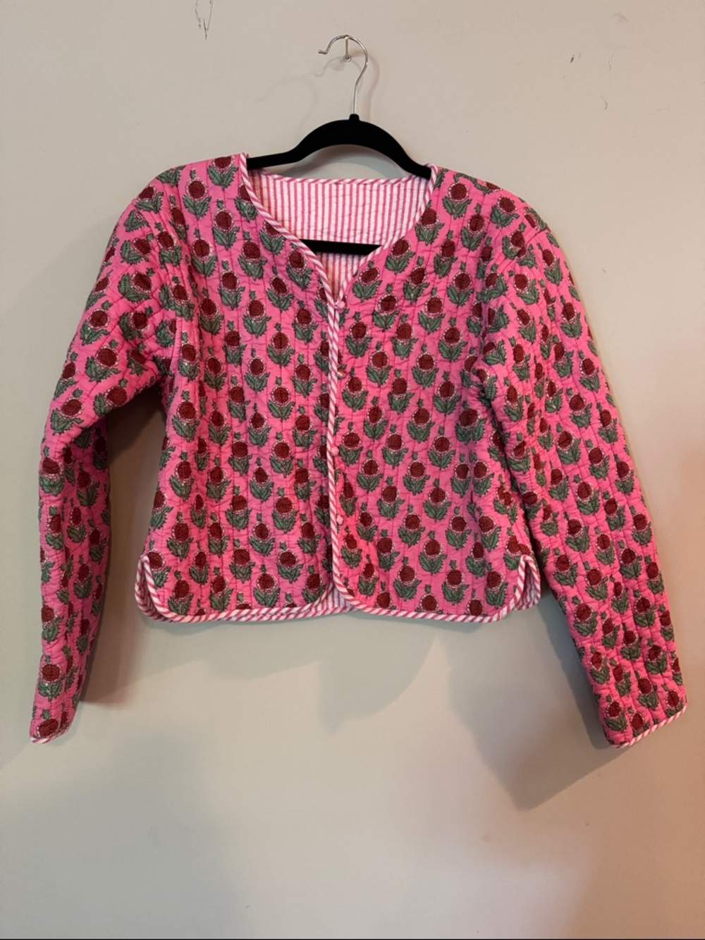 Pink Floral Quilted Crop Jacket